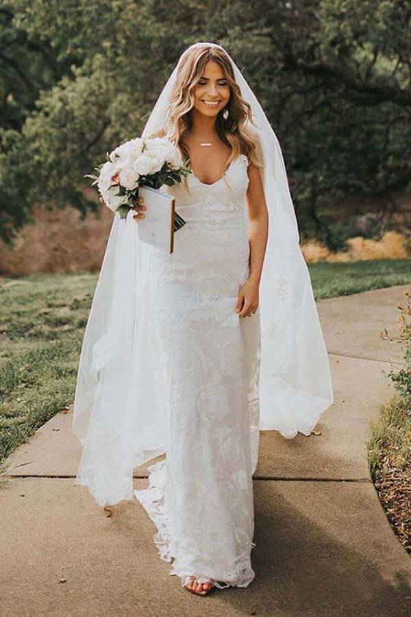 Boho Rose Lace Sweetheart Spaghetti Strap Beach Wedding Dresses, MW511