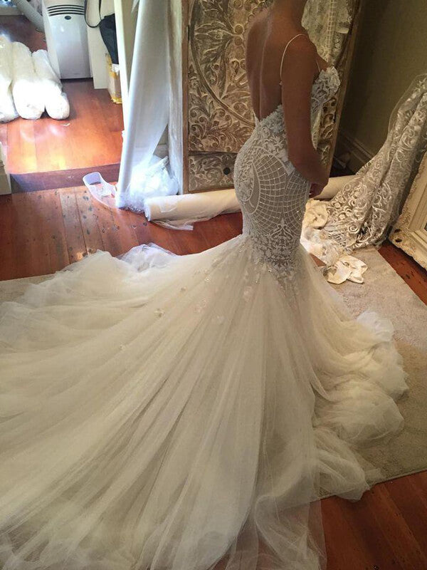 Mermaid Lace Spaghetti Straps Wedding Dresses, MW551 | Musebridals Mermaid Lace Spaghetti Straps Wedding Dresses, MW551 | Musebridals