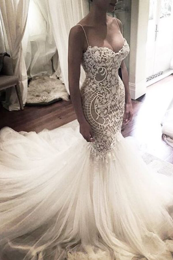 Mermaid Lace Spaghetti Straps Sweetheart Wedding Dresses Bridal Dress MW551