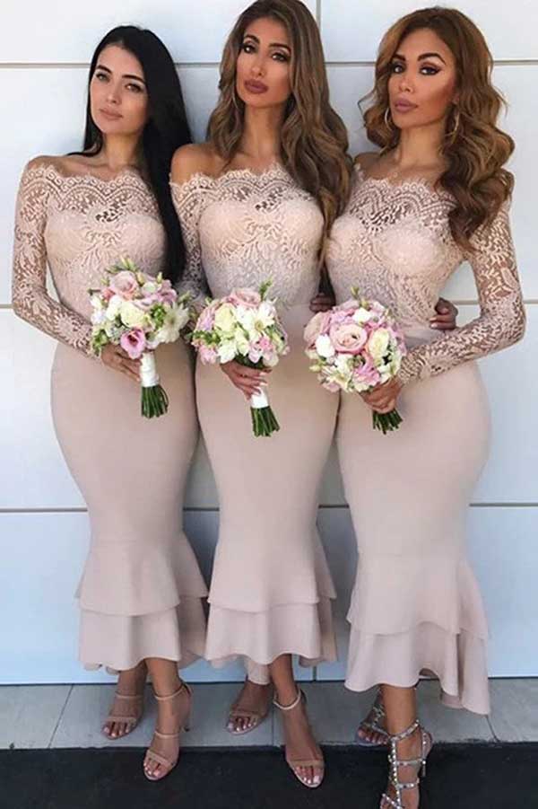 Mermaid Lace Top Off-the-Shoulder Long Sleeves Bridesmaid Dresses, MBD182 Mermaid Lace Top Off-the-Shoulder Long Sleeves Bridesmaid Dresses, MBD182