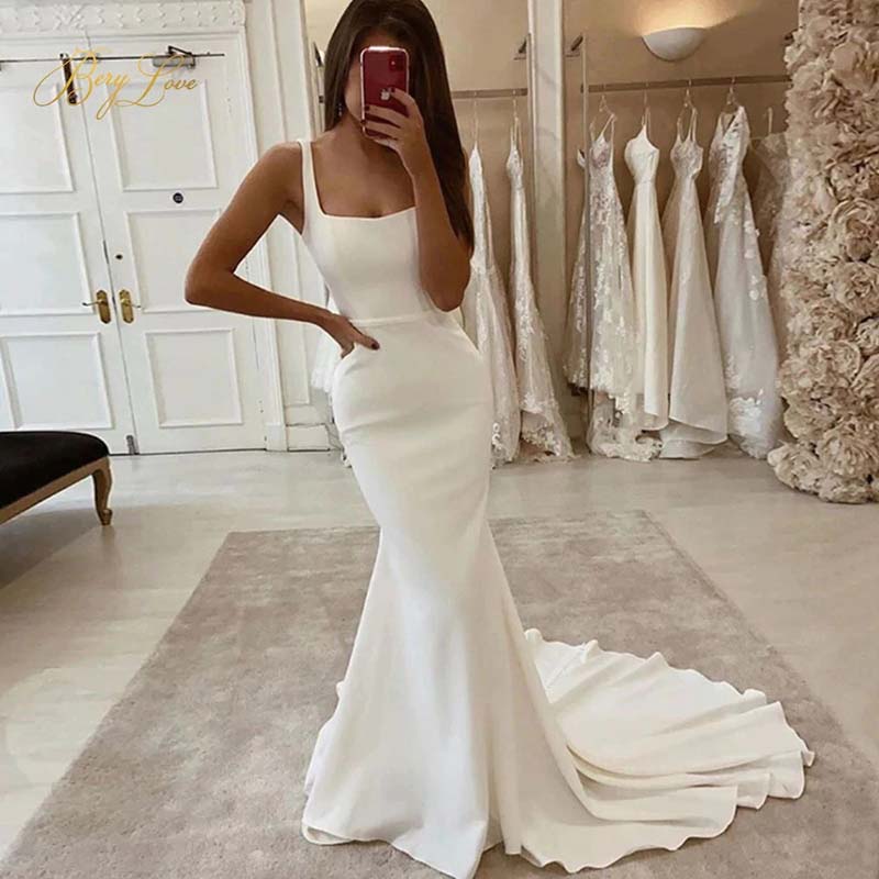 Mermaid Square Neck Wedding Dresses With Train, Satin Wedding Gowns, MW705 Mermaid Square Neck Wedding Dresses With Train, Satin Wedding Gowns, MW705