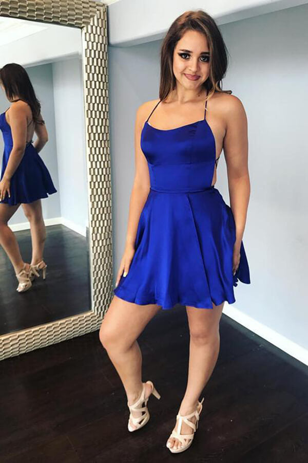 Mini Backless Satin Short Homecoming Dresses, MH520 | Musebridals Mini Backless Satin Short Homecoming Dresses, MH520 | Musebridals