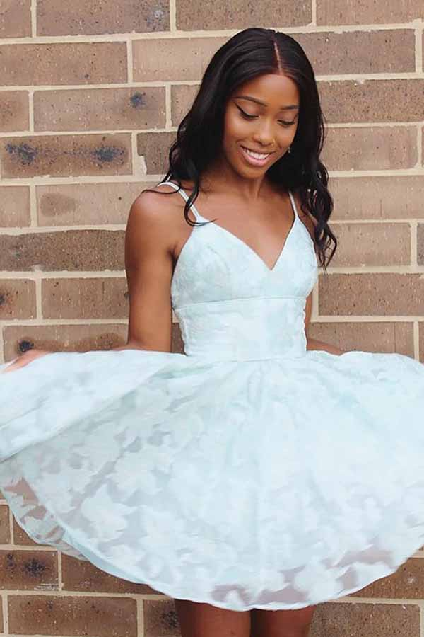 Mint Green A-line V-neck Backless Homecoming Dress MH557 | Musebridals Mint Green A-line V-neck Backless Homecoming Dress MH557 | Musebridals