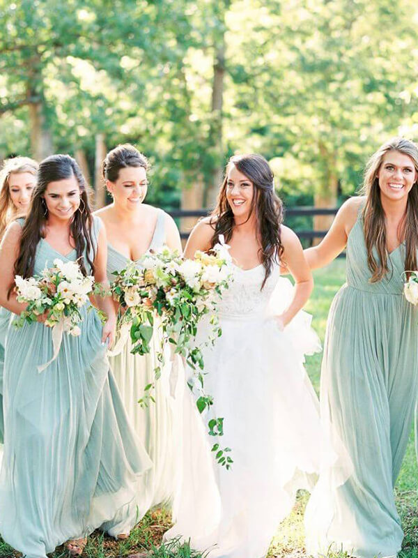 Mint Green A-line V-neck Chiffon Floor Length Bridesmaid Dresses, MBD148 Mint Green A-line V-neck Chiffon Floor Length Bridesmaid Dresses, MBD148