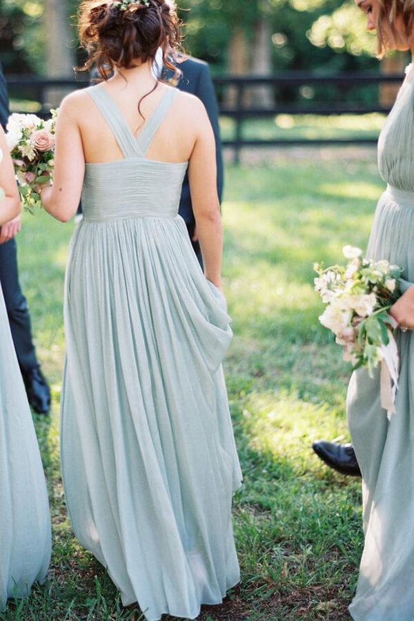 Mint Green A-line V-neck Chiffon Floor Length Bridesmaid Dresses, MBD148 Mint Green A-line V-neck Chiffon Floor Length Bridesmaid Dresses, MBD148