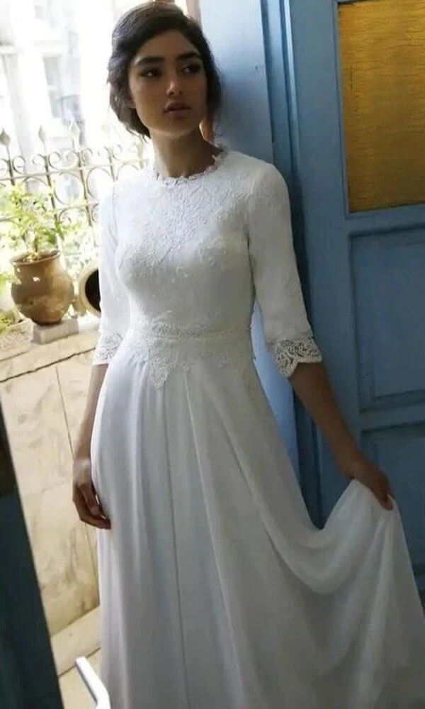 Modest Chiffon Wedding Dresses with Lace Top, MW724 | Musebridals Modest Chiffon Wedding Dresses with Lace Top, MW724 | Musebridals