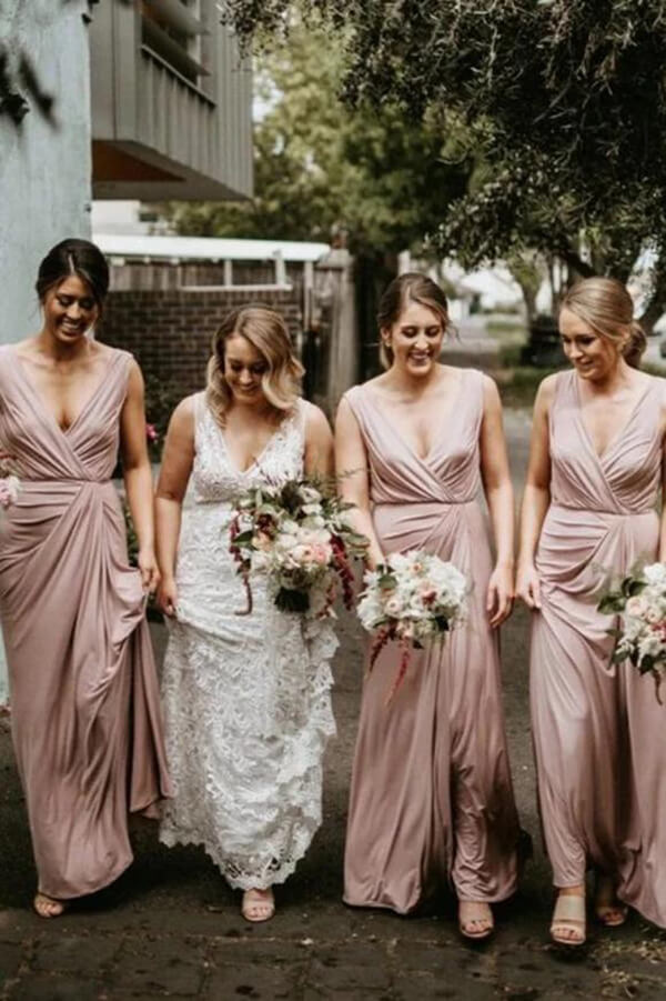 Modest V-neck Floor Length Bridesmaid Dresses, Wedding Party Dress, MBD150 Modest V-neck Floor Length Bridesmaid Dresses, Wedding Party Dress, MBD150