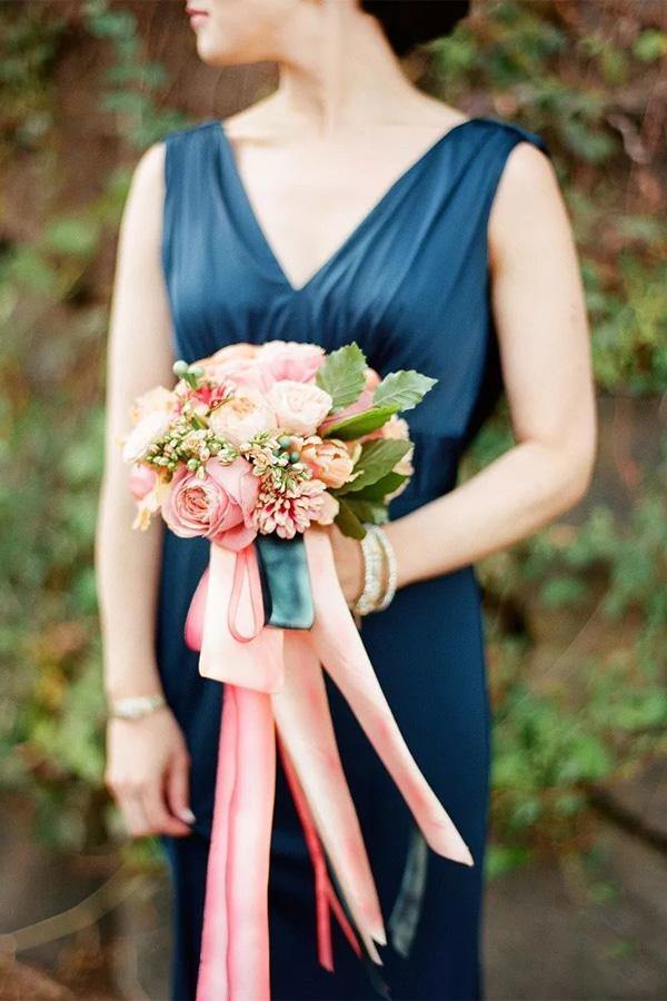 Navy Blue Satin A-line V-neck Bridesmaid Dresses, MBD159 | Musebridals Navy Blue Satin A-line V-neck Bridesmaid Dresses, MBD159 | Musebridals