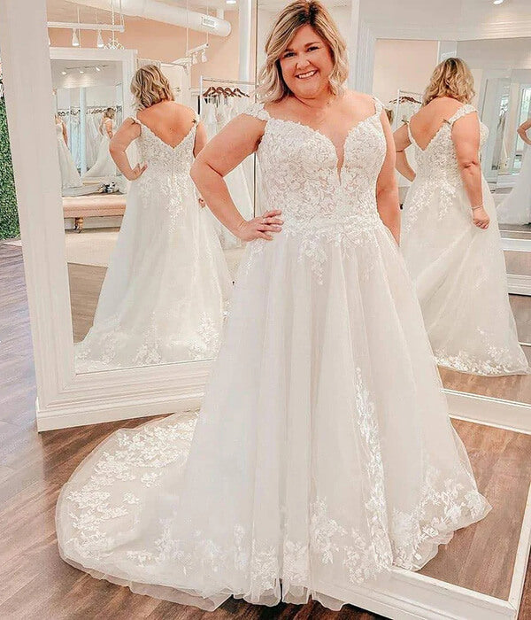 New Arrival Modest A-line Plus Size Wedding Dress, V-neck Bridal Gown, MW812 New Arrival Modest A-line Plus Size Wedding Dress, V-neck Bridal Gown, MW812