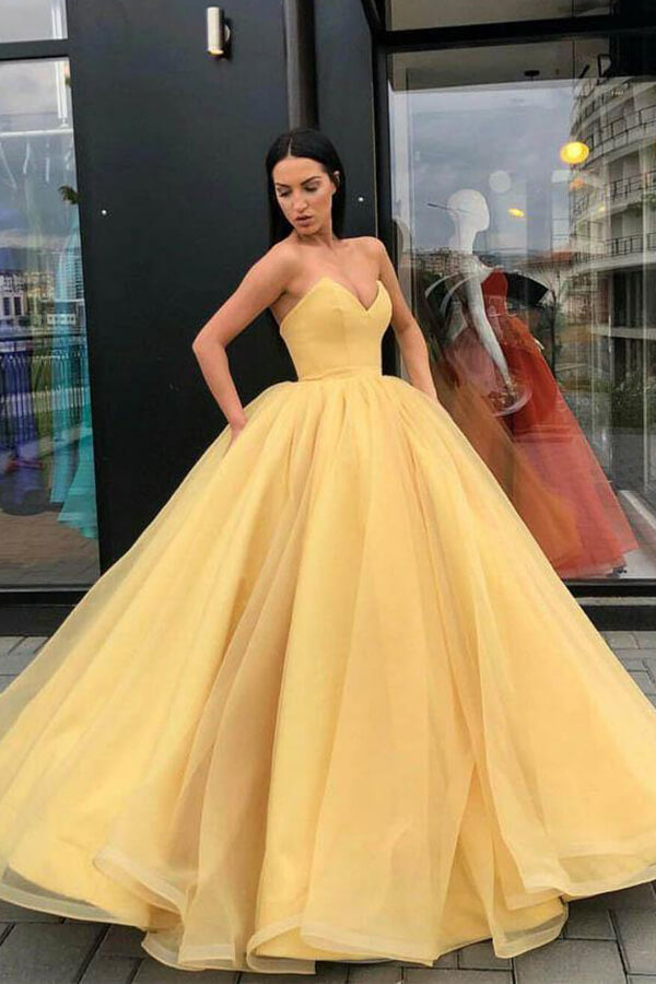 Organza Princess Ball Gown Sweetheart Prom Dresses, Long Formal Dresses, MP670 | yellow prom dresses | simple prom dresses | evening dress | www.musebridals.com