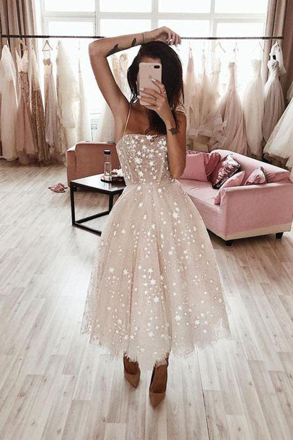 Pearl Pink Spaghetti Straps Homecoming Dresses, MH524 | Musebridals Pearl Pink Spaghetti Straps Homecoming Dresses, MH524 | Musebridals