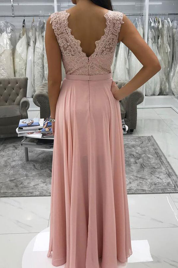 Pink Chiffon A-line Prom Dresses With Appliques MP630 | Musebridals Pink Chiffon A-line Prom Dresses With Appliques MP630 | Musebridals