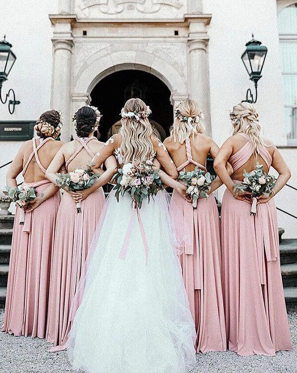 Maxi Dress Blush Bridesmaid Dresses Cheap Pink Chiffon A-line V