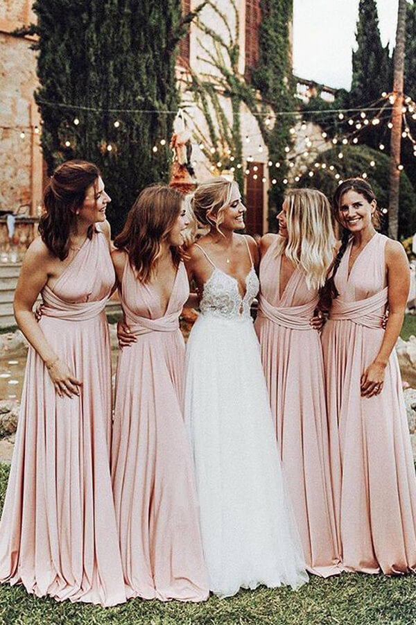 Pink Chiffon A-line V-neck Long Bridesmaid Dresses, Wedding Party Dress, MBD161 Pink Chiffon A-line V-neck Long Bridesmaid Dresses, Wedding Party Dress, MBD161