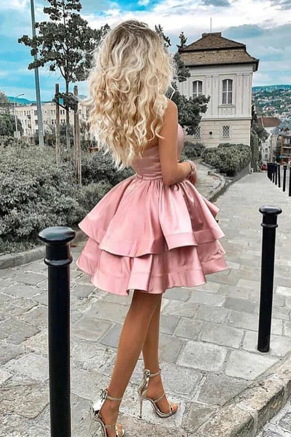 Pink Satin A-line One Shoulder Homecoming Dresses, Short Party Dresses, MH542 Pink Satin A-line One Shoulder Homecoming Dresses, Short Party Dresses, MH542