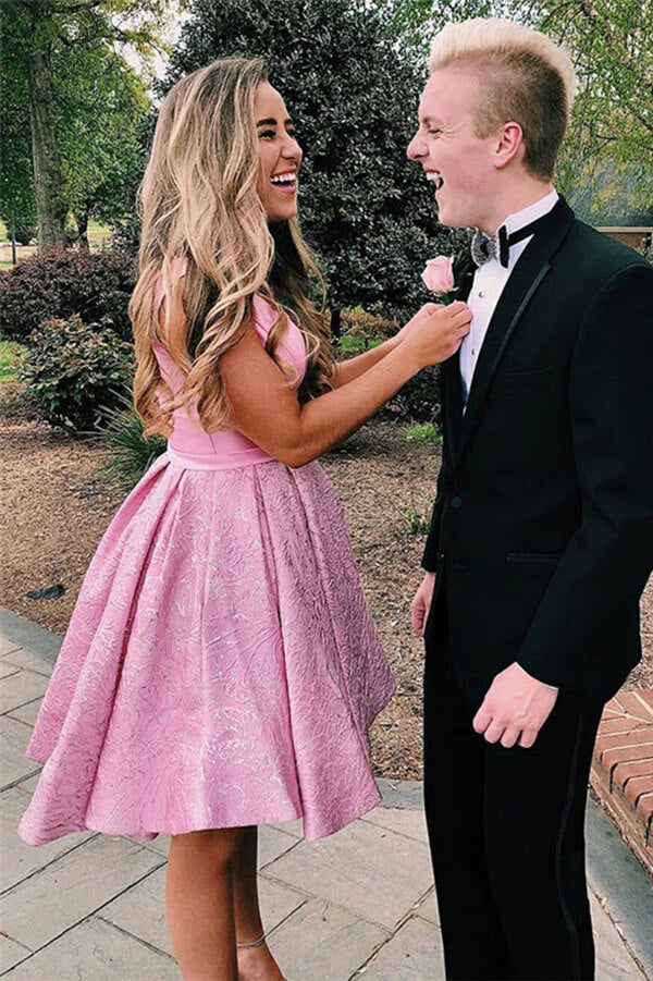 Pink A-line V-neck Homecoming Dress With Pocket MH573 | Musebridals Pink A-line V-neck Homecoming Dress With Pocket MH573 | Musebridals