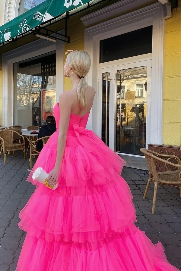 Pink Tulle A-line High Low Princess Prom Dresses MP746 | Musebridals Pink Tulle A-line High Low Princess Prom Dresses MP746 | Musebridals