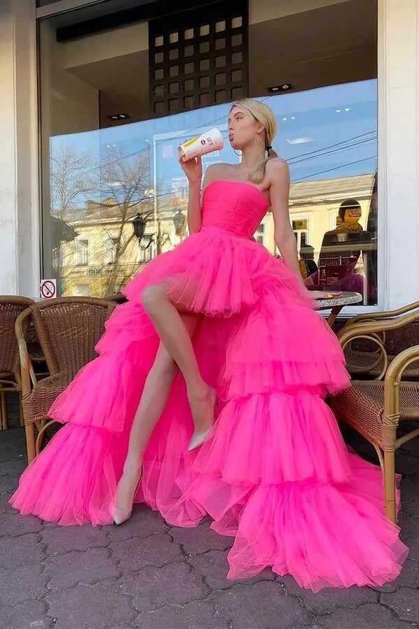Pink Tulle A-line High Low Princess Long Prom Dresses, Evening Dress, MP746 | cheap long prom dresses | pink prom dress | evening gown | musebridals.com