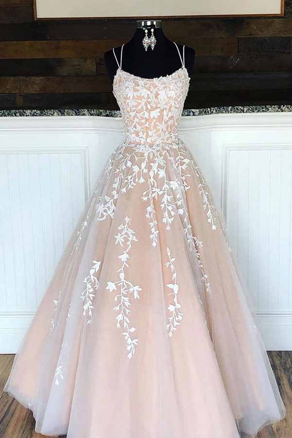 Pink Tulle Spaghetti Straps A-line Prom Dresses, MP653 | Musebridals Pink Tulle Spaghetti Straps A-line Prom Dresses, MP653 | Musebridals