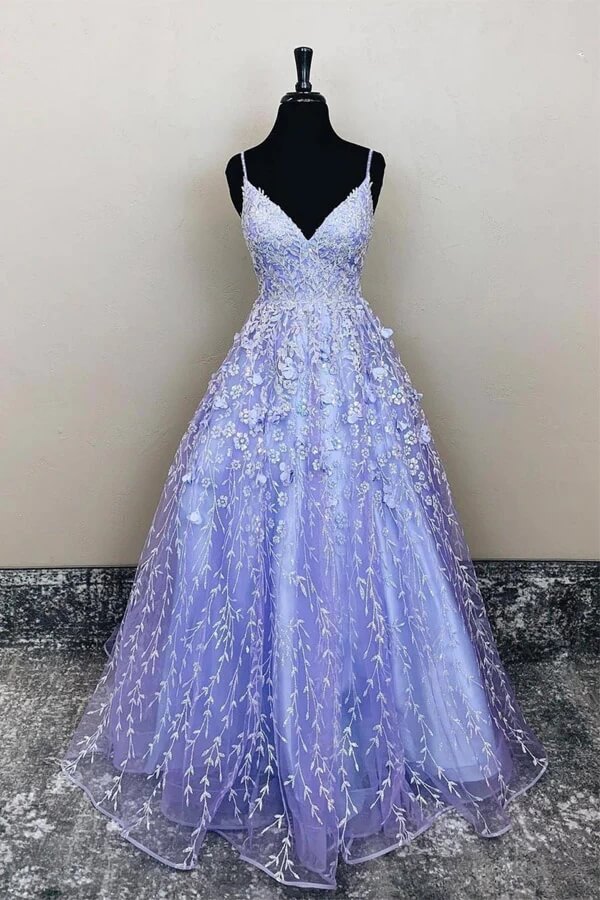 Purple Tulle A-line Lace Appliques Long Prom Dresses, Evening Dresses, MP758 Purple Tulle A-line Lace Appliques Long Prom Dresses, Evening Dresses, MP758