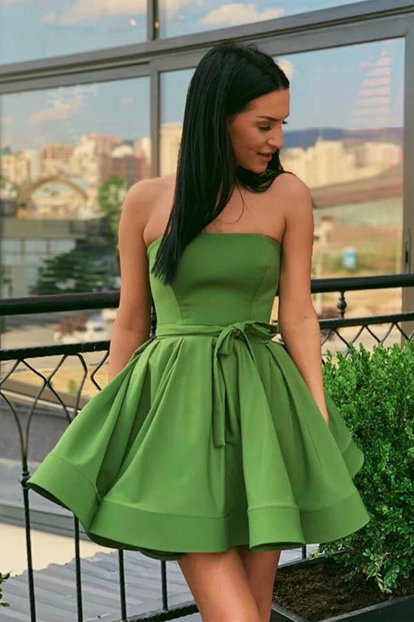 Red Satin A-line Strapless Short Homecoming Dresses, Short Party Dresses, MH549 Red Satin A-line Strapless Short Homecoming Dresses, Short Party Dresses, MH549
