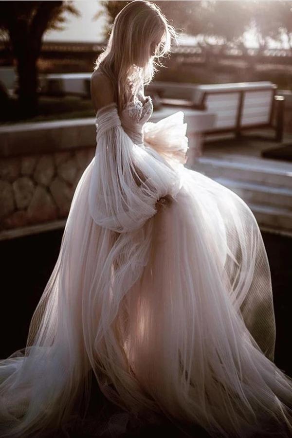 Romantic Backless Beach Wedding Dresses With Sleeves, Bridal Dress, MW525 Romantic Backless Beach Wedding Dresses With Sleeves, Bridal Dress, MW525