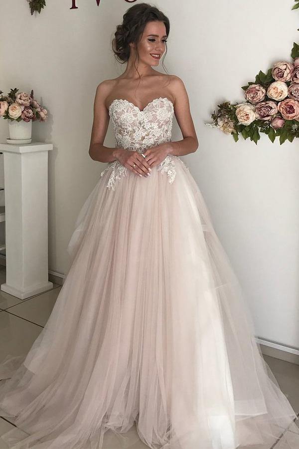 Tulle Lace A-Line Sweetheart Boho Wedding Dress MW700 | Musebridals Tulle Lace A-Line Sweetheart Boho Wedding Dress MW700 | Musebridals