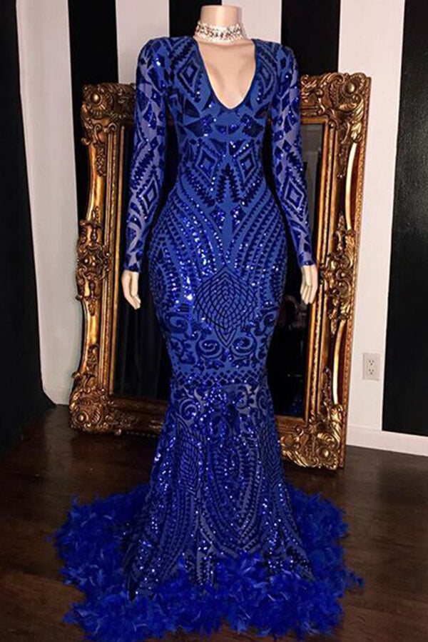Royal Blue Mermaid V-neck Long Prom Dresses With Sleeves, Evening Gown, MP693 | royal blue prom dresses | cheap prom dress | evening gown | www.musebridals.com