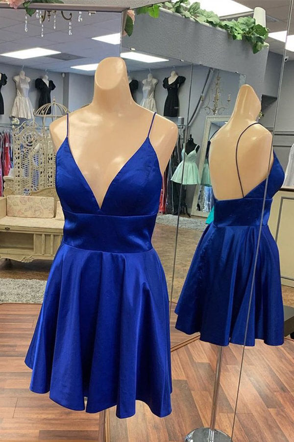 Simple Royal Blue Satin Backless Homecoming Dress MH536 | Musebridals