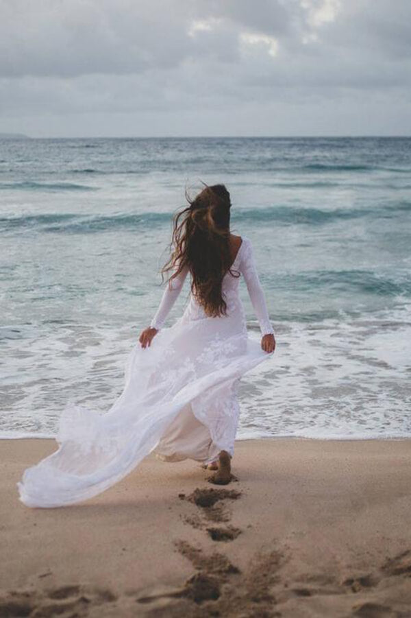 Rustic Ivory Mermaid Long Sleeves Backless Wedding Dresses, Bridal Dress, MW594 | mermaid wedding dresses | beach wedding dresses | wedding gowns | www.musebridals.com