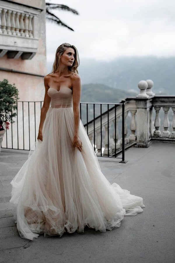 Rustic Tulle Pleated A-line Sweetheart Wedding Dresses, Bridal Gown, MW624 Rustic Tulle Pleated A-line Sweetheart Wedding Dresses, Bridal Gown, MW624