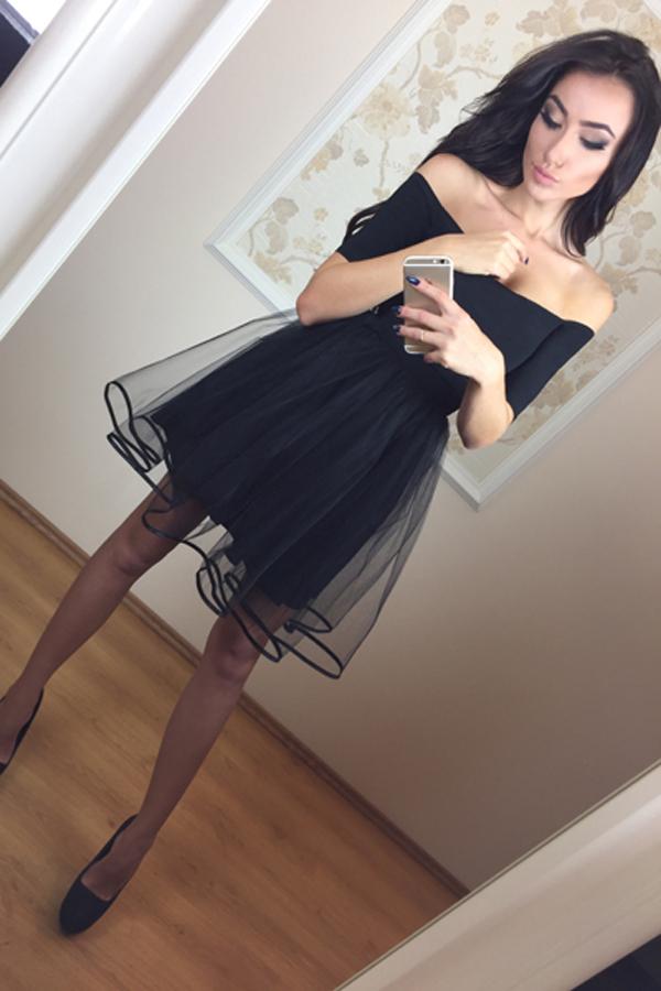 Black Short Sleeve Off Shoulder Homecoming Dress,Tulle Short Prom Dresses, MH131 Musebridals Black Short Sleeve Off Shoulder Homecoming Dress,Tulle Short Prom Dresses, MH131 Musebridals