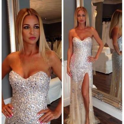 New Arrival Sexy Sweetheart Side Slit Long Beading Prom Dresses MP329|musebridals.com