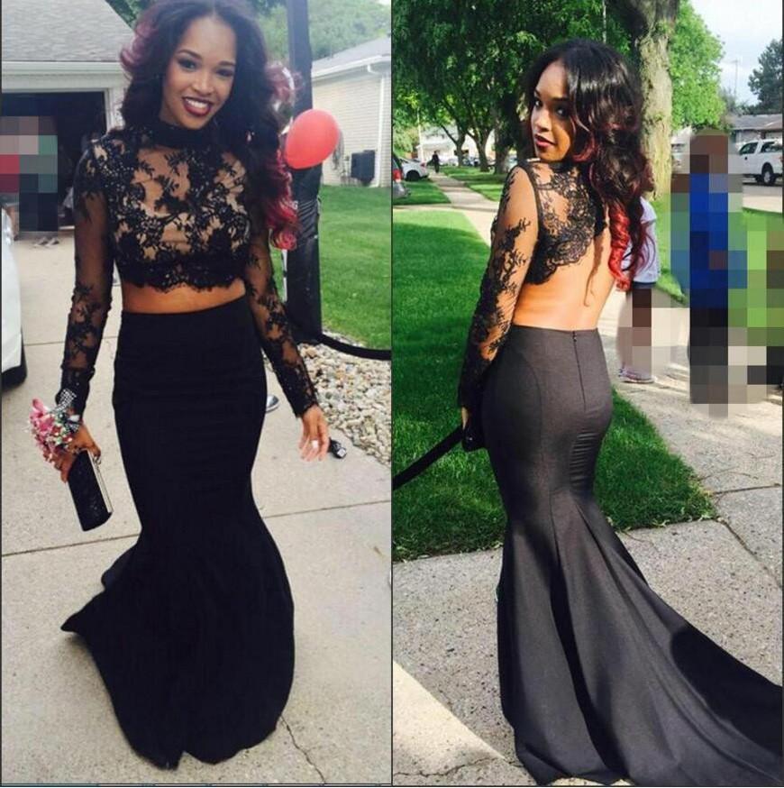 Black Two Pieces Long Prom Dresses, Mermaid Lace Formal Dress For Prom, MP105 at musebridals.com