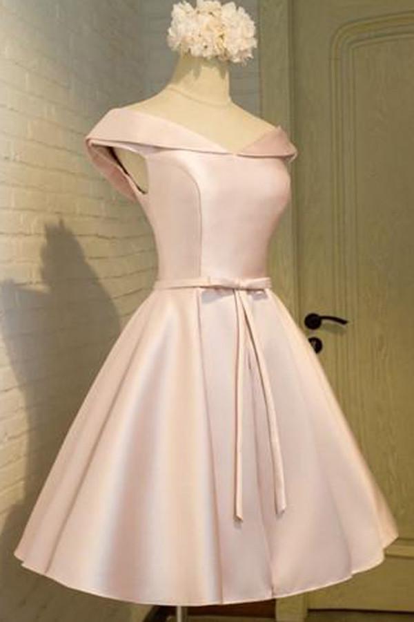 Simple A-line Off Shoulder Satin Sleeveless Homecoming Dresses Party Dress, MH349 Musebridals Simple A-line Off Shoulder Satin Sleeveless Homecoming Dresses Party Dress, MH349 Musebridals