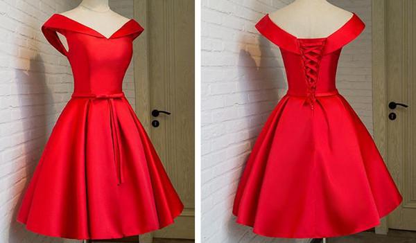 Simple A-line Off Shoulder Satin Sleeveless Homecoming Dresses Party Dress,  MH349  Musebridals