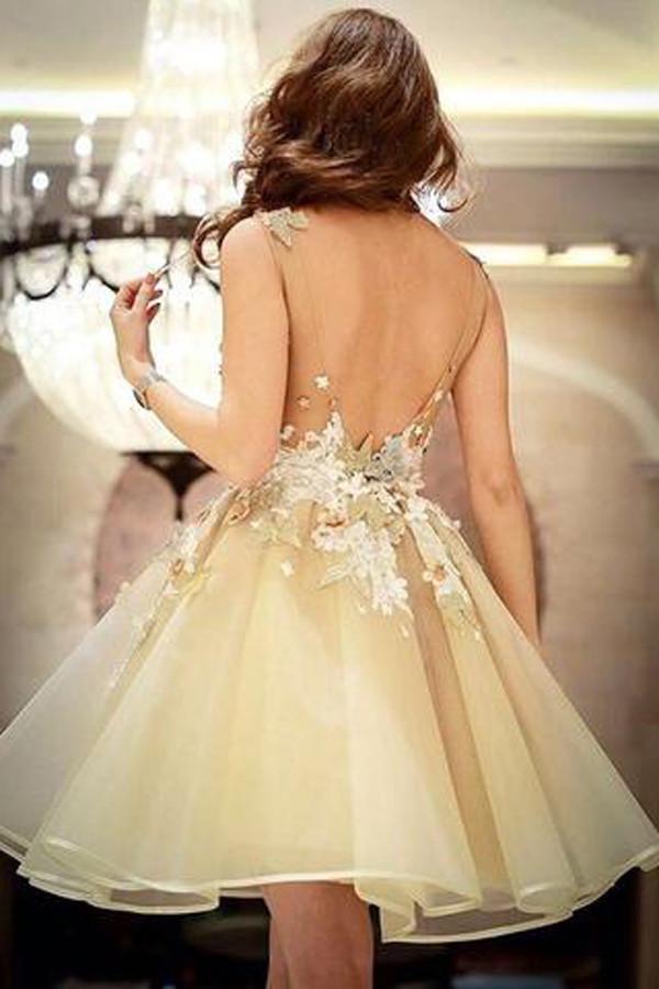 Elegant Tulle Short Prom Dresses, Open Back Homecoming Dress With Appliques, MH202 Musebridals Elegant Tulle Short Prom Dresses, Open Back Homecoming Dress With Appliques, MH202 Musebridals