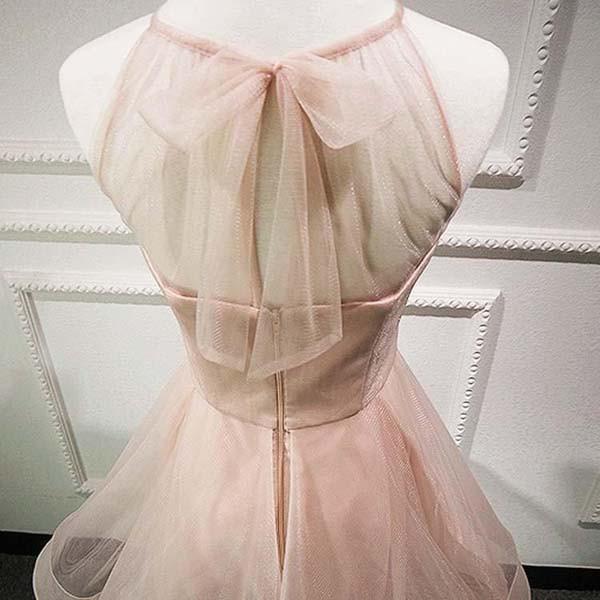 Cute Tulle Pink Sheer Halter Lace Up Homecoming Dresses, Party Dress, MH416  – Musebridals