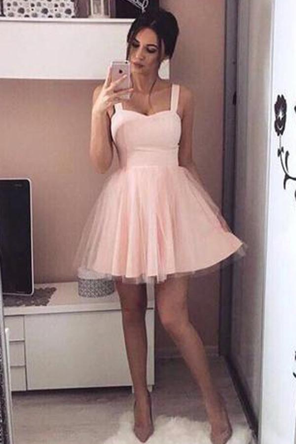 Pink Simple Tulle A Line Lace Up Sweetheart Homecoming Dress, Party Dresses,  MH286 – Musebridals