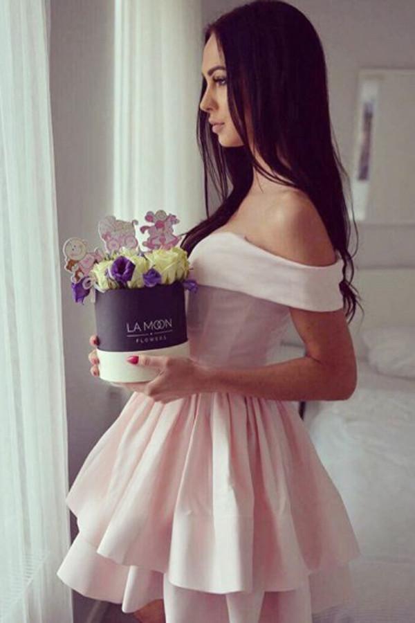 Light Pink Off Shoulder Deep V Neck Ball Gown Homecoming Dress,Party Dress, MH249 Musebridals Light Pink Off Shoulder Deep V Neck Ball Gown Homecoming Dress,Party Dress, MH249 Musebridals