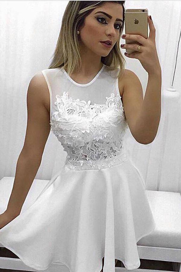 open lace back dress Small 90s White Sheer Cutout Neckline Party Dress – Flying Apple Vintage main image 1