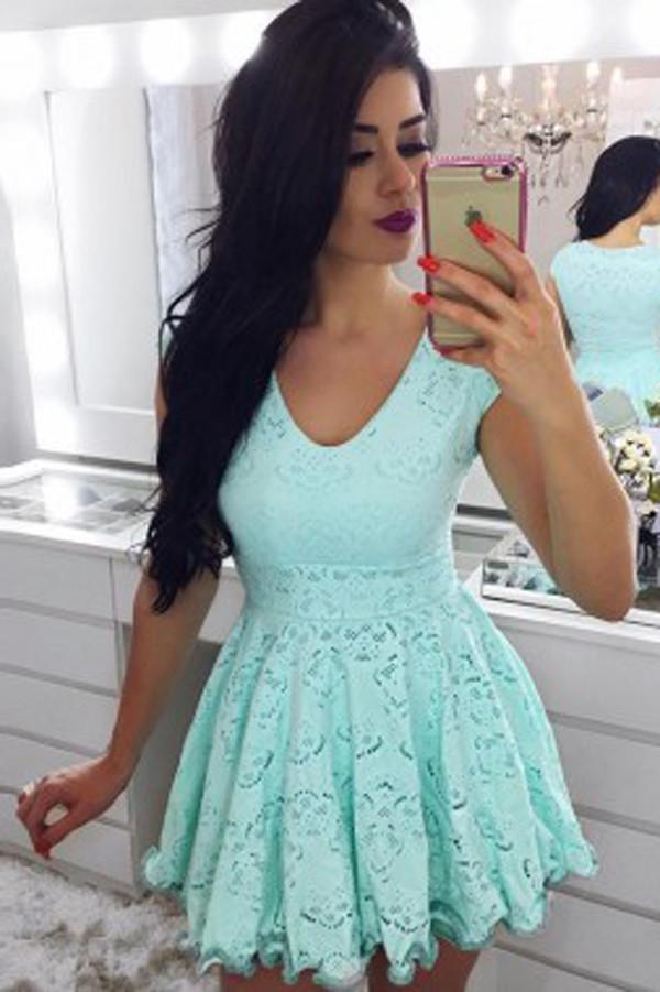 Green Cap Sleeve Short Prom Dress, Lace Homecoming Dress, Party Dresses, MH255 Musebridals Green Cap Sleeve Short Prom Dress, Lace Homecoming Dress, Party Dresses, MH255 Musebridals