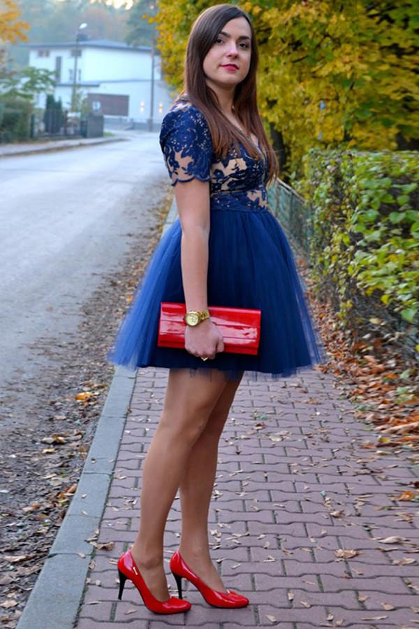 Dark Blue Deep V Neck Short Sleeve Sheer Homecoming Dress with Appliques, MH194 Musebridals Dark Blue Deep V Neck Short Sleeve Sheer Homecoming Dress with Appliques, MH194 Musebridals