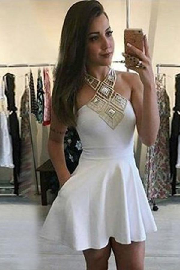 gold dress for homecoming ZAPAKA Women Sparkly Gold Homecoming Dress with Sequins A Line Halter Tiered Backless Short Cocktail Party Dress, Golden / US8 main image 0
