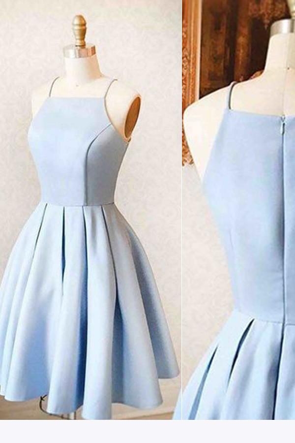 Blue Simple Satin Mini Light Homecoming Dress for Teens, Short Prom Dress,  MH316 – Musebridals