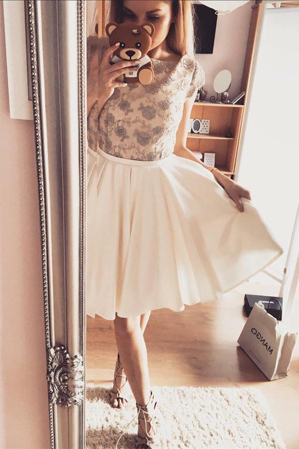 Cute Stylish A-Line Cap Sleeves Open Back Short Homecoming Dresses, MH268 – Musebridals