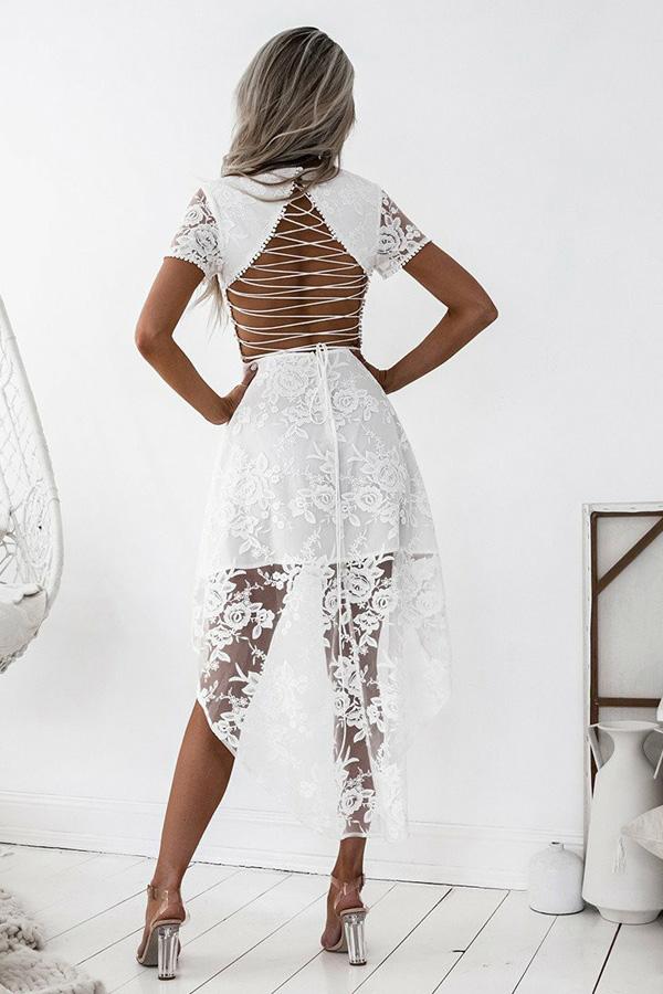 White High Low Open Back Short Sleeve Homecoming Dress For Girls, MH385 Musebridals White High Low Open Back Short Sleeve Homecoming Dress For Girls, MH385 Musebridals