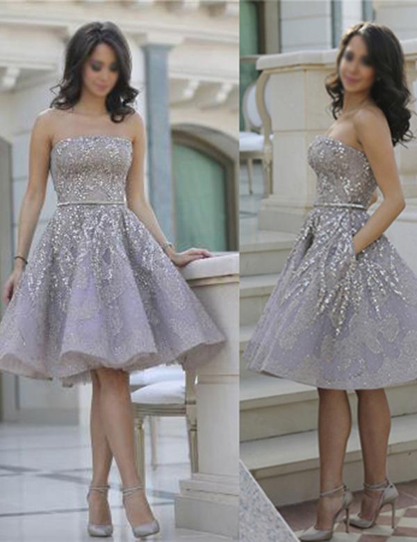Gray Straight Strapless Sparkle Mid Prom Dress, Cute Homecoming Dresses, MH217 Gray Straight Strapless Sparkle Mid Prom Dress, Cute Homecoming Dresses, MH217