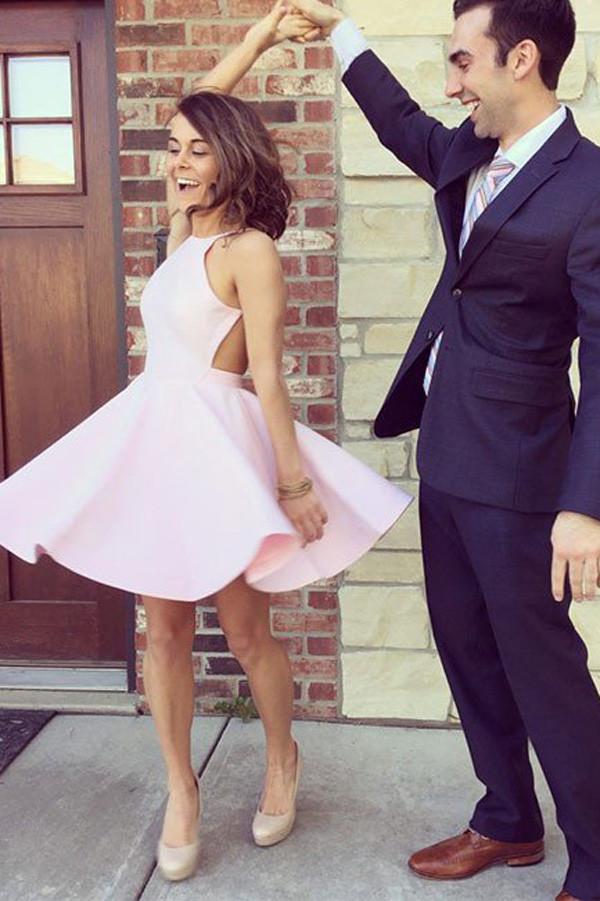 Simple Satin Pink Homecoming Dress, Cute Graduation Dress for Girls, MH345 Simple Satin Pink Homecoming Dress, Cute Graduation Dress for Girls, MH345