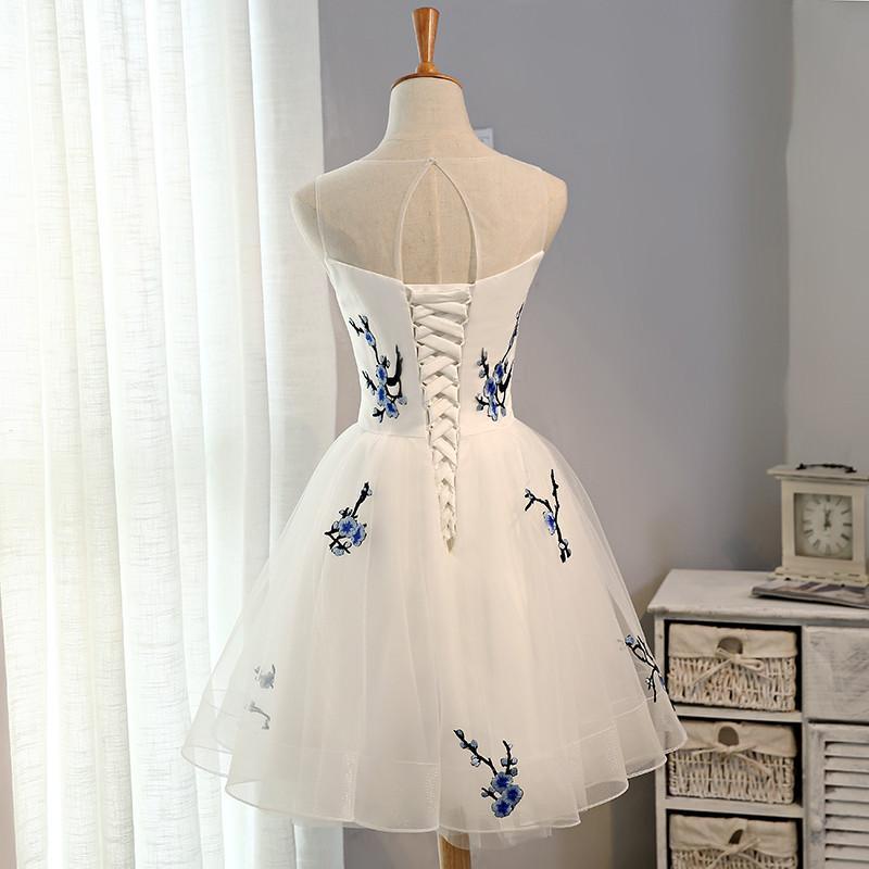 inexpensive short prom dresses Tulle A-line Embroidery Flowers Cheap Homecoming Dress Short Prom Dresses, MH205 – Musebridals
